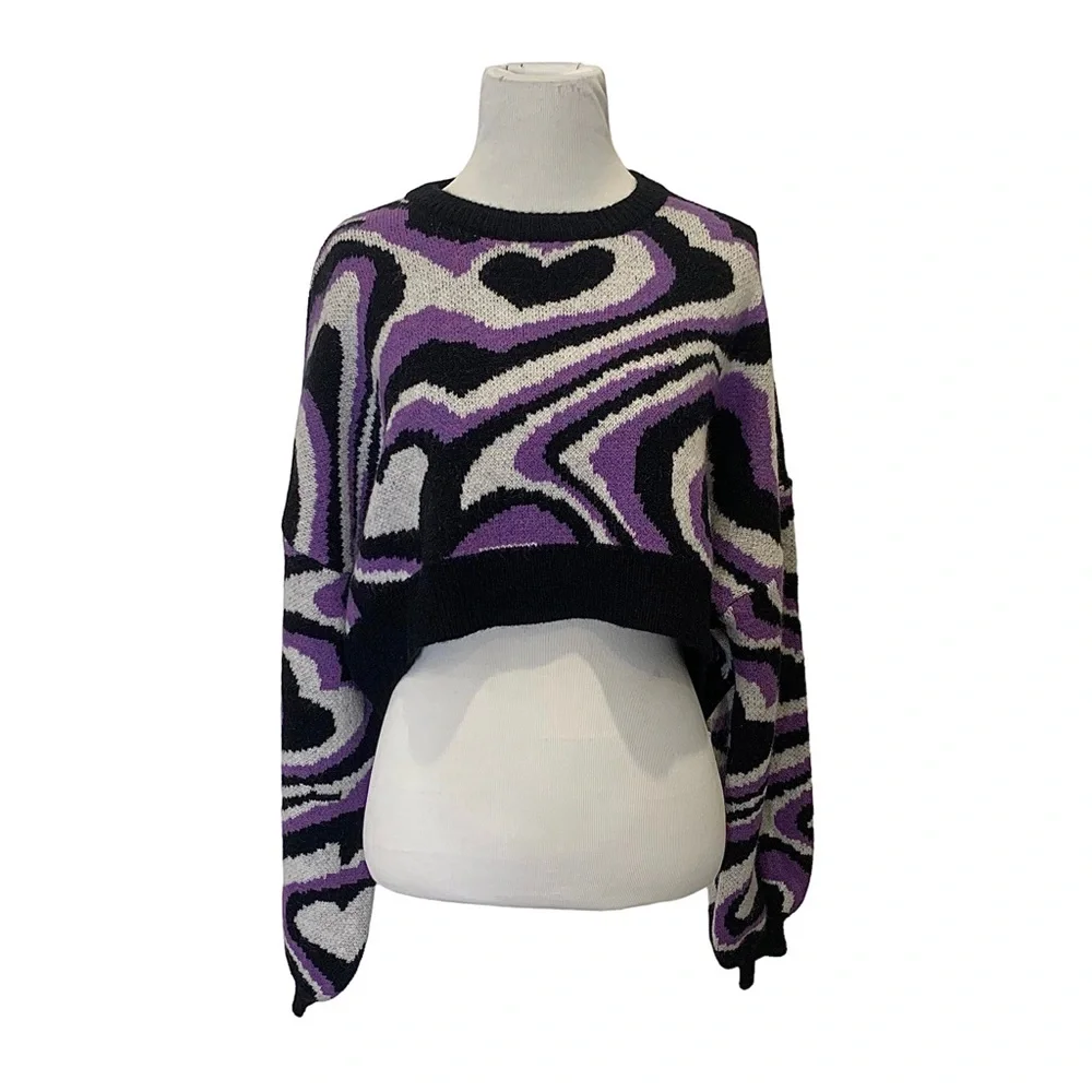 yesstyle 'alfie' purple print cropped sweater ♡ - Picture 3 of 4